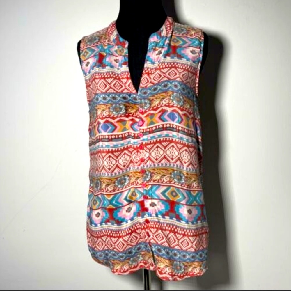 Tolani Red Print 100% Silk Sleeveless Tank
Top Size M